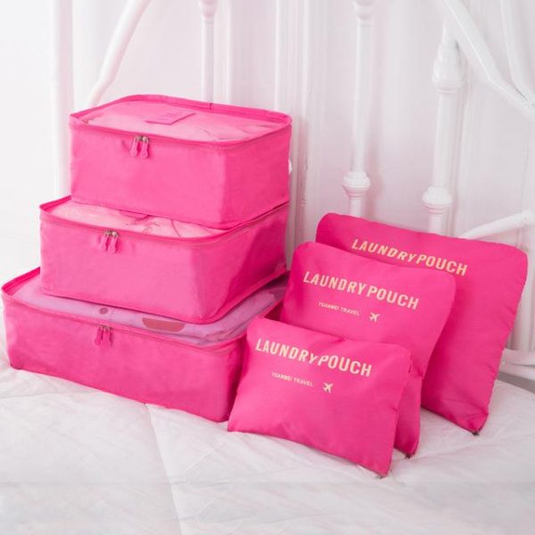 Set de 6 pochettes de rangement pour valise en rose flashy
