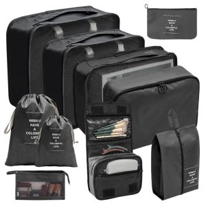 Organisateurs de Valise Set de 10 Pochettes Noir