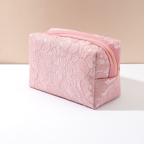 trousse de maquillage dentelle rose