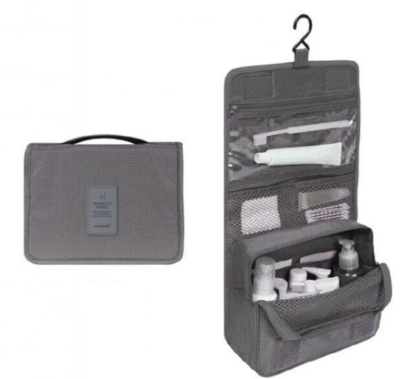 Trousse de Toilette à Suspendre Grise pour Voyage