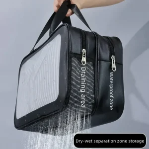 Trousse de Toilette Transparente Double Compartiment Étanche