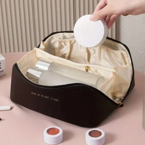 Premium Solid Color PU Leather Premium Feel Handbag Multifunctional Layered Makeup Bag For Carrying Travel Toiletries New